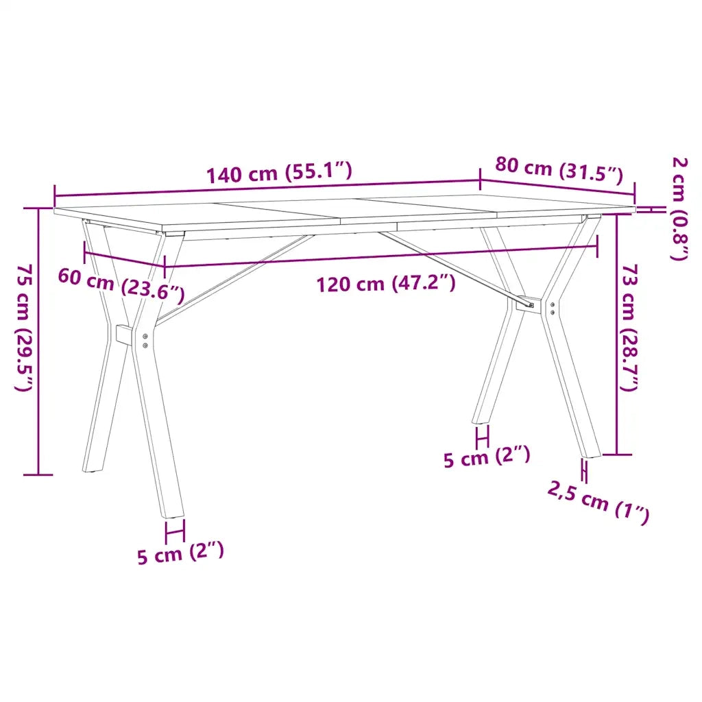 Tavolo da Pranzo | Tavolo da cucina Telaio a Y 140x80x75 cm Legno Pino e Acciaio