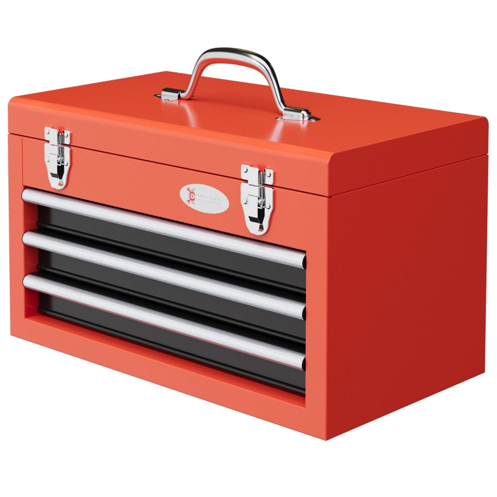 CASSETTA Attrezzi 45x24x27 cm in Acciaio Rosso con 3 Cassetti e Vano Superiore