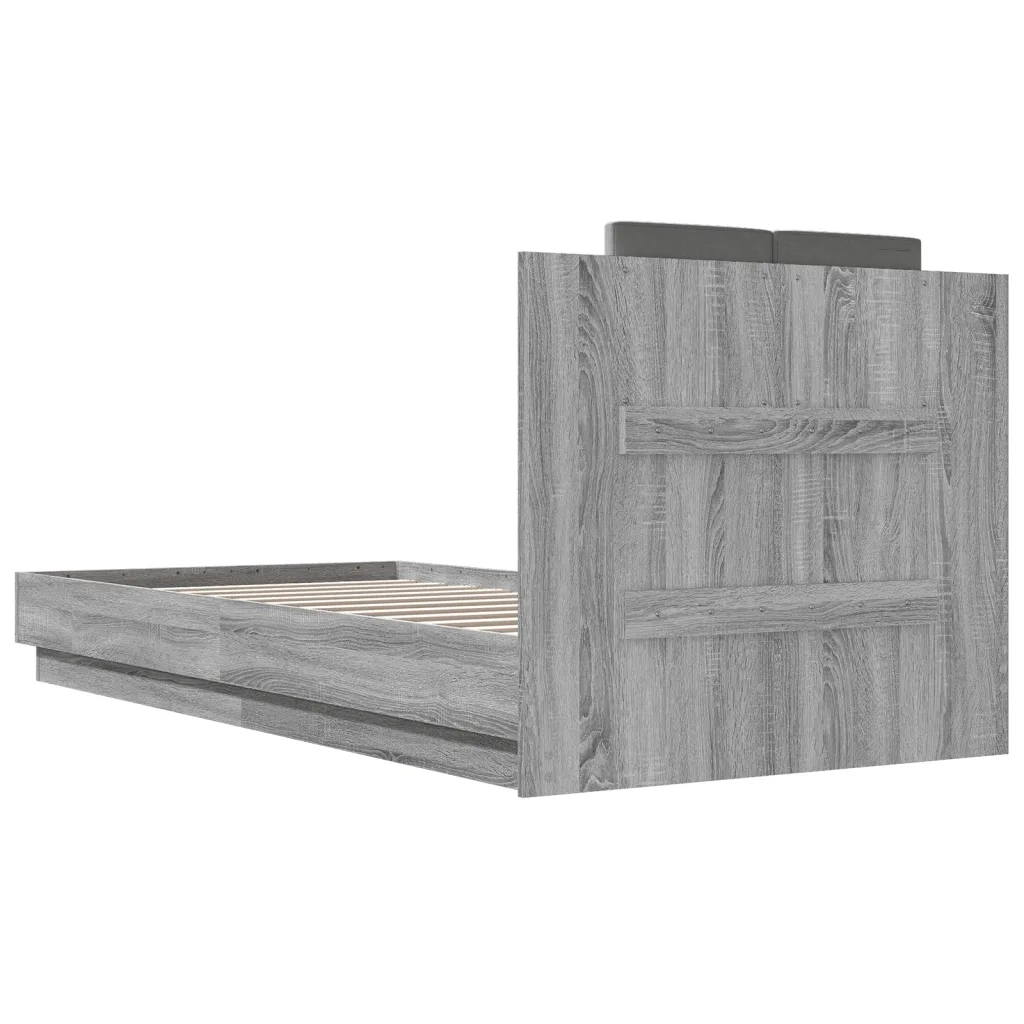 Letto singolo | Letto per adulti | Giroletto con Testiera e LED Grigio Sonoma 100x200 cm