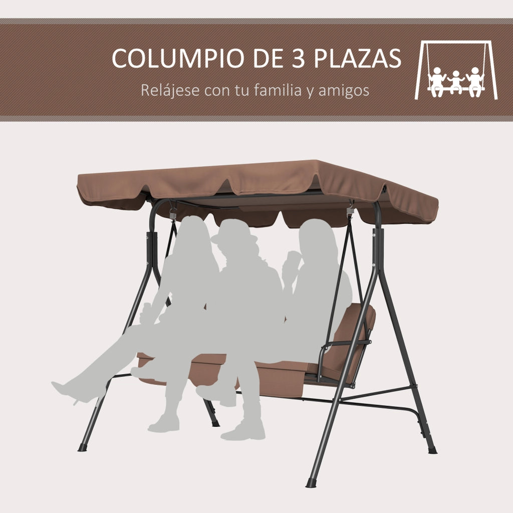 Altalena da Giardino 3 Posti con Toldo ¨C Zephmum ¨C Marrone 172x110x153 cm