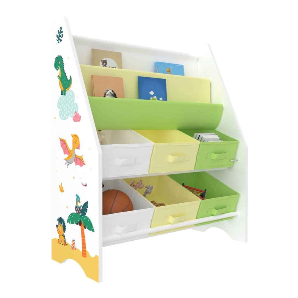 Scaffale portaoggetti per bambini con 6 contenitori aperti bianco/verde/giallo 03_0006991