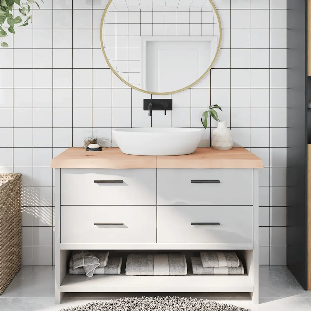Piano Bagno 120x60x(2-6) cm in Legno Massello Non Trattato 3156048