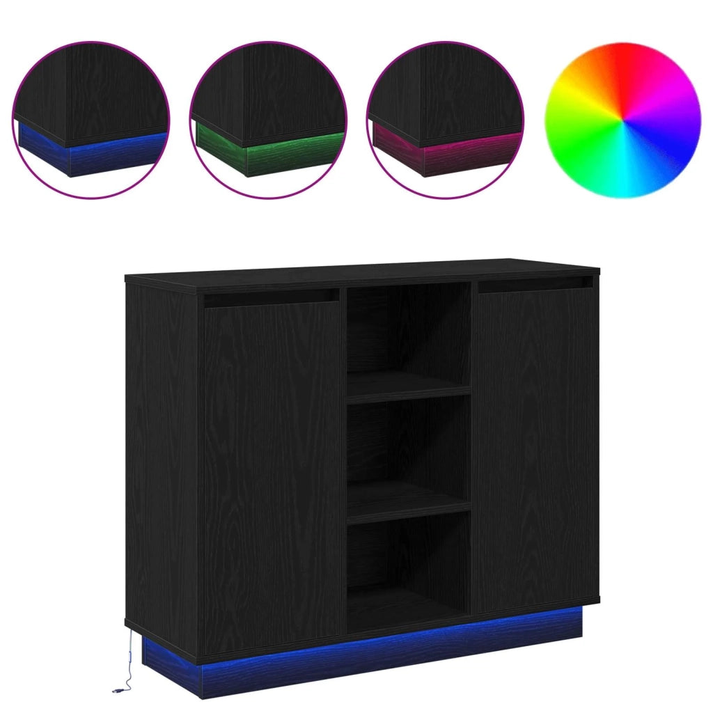 Madia LED Rovere Nero 90 x 32 x 75 cm Legno multistrato 869683