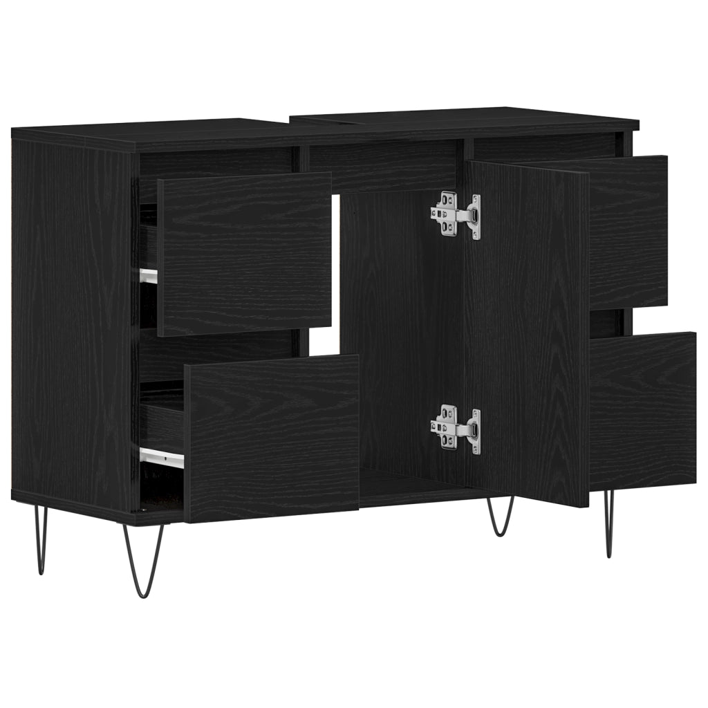 Mobile lavabo da bagno  Nero Rovere 80x33x60 cm Legno ingegnerizzato