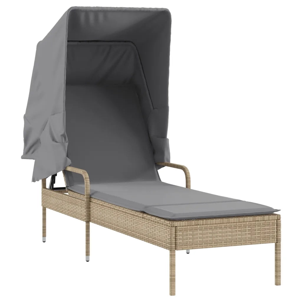 Lettino Prendisole | Sdraio da giardino | Lettino da sole con Baldacchino Beige in Polyrattan