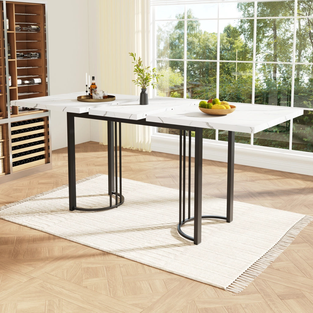 Tavolo allungabile da pranzo rettangolare con piano in MDF e gambe in metallo, per cucina e soggiorno, nero e bianco