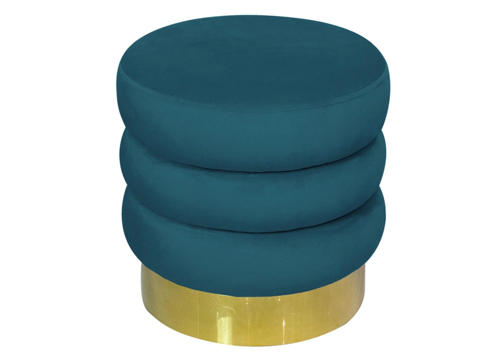 Pouf Salotto/Camera Rotondo Imbottito Modello Velvet Creamy Tinta Unita - Pouf - Petrolio