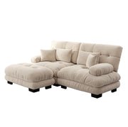 Divano Angolare Cloud in Chenille Vintage Marrone Chiaro con Braccioli Imbottiti e Pouf Abbinati