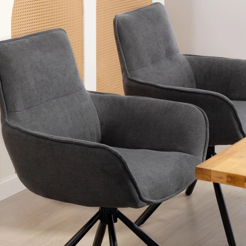 Set di 2 sedie da pranzo girevoli con braccioli in metallo grigio scuro