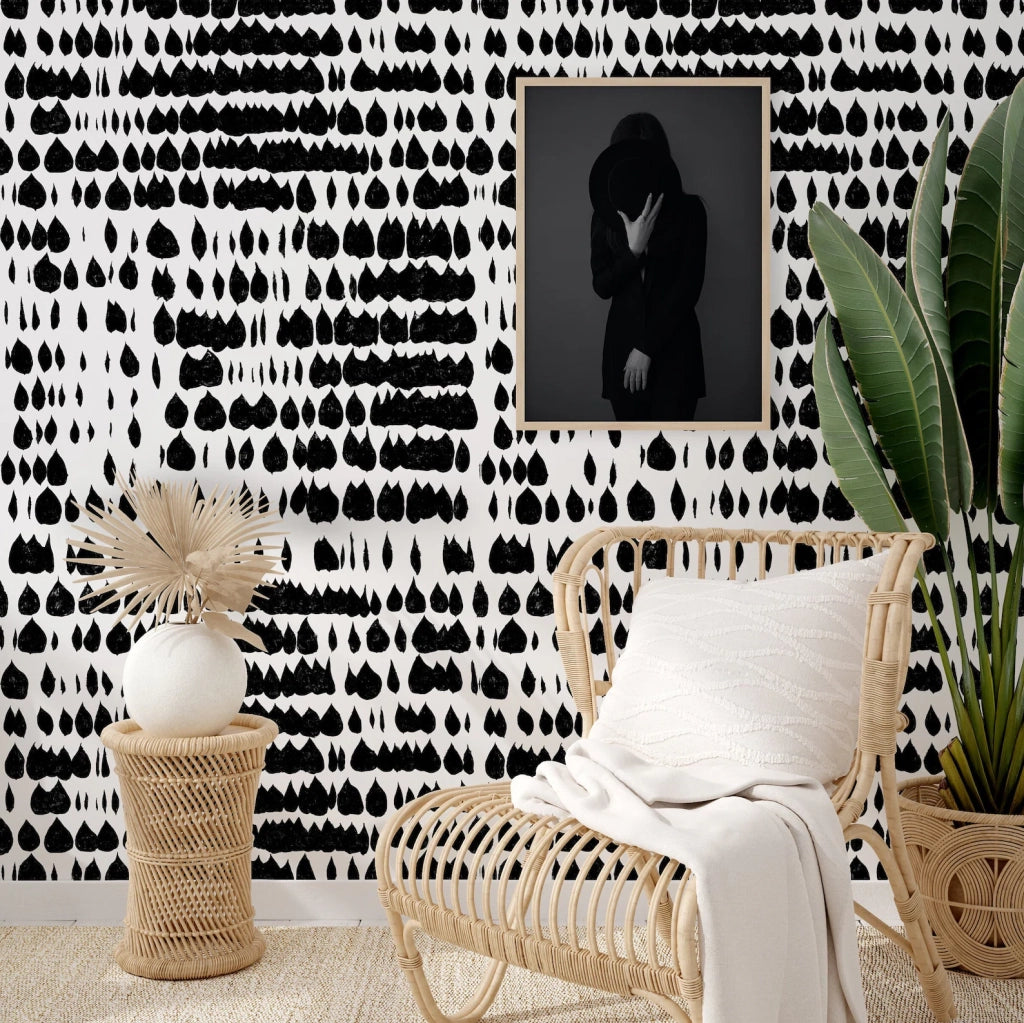 Carta da Parati Moderna Bianca e Nera in Stile Scandinavo Carta Vegana 250x200cm 5,5mq 