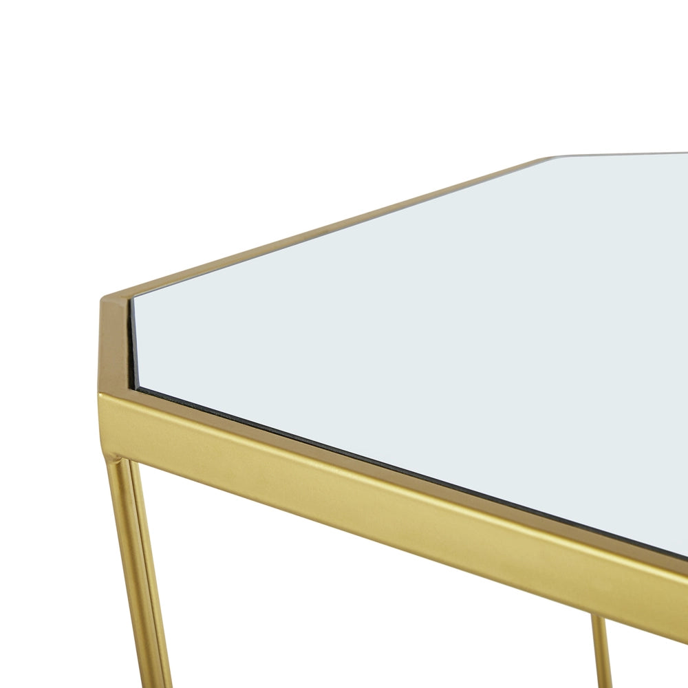 Set di 2 Tavolini in Metallo Base dorato Vetro Specchio Round Top Decorativo Glam
