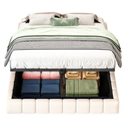 Letto Contenitore 140x200 cm; Letto in Tessuto con LED Regolabile e Beige