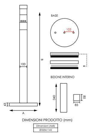 Posacenere a Colonna Ø32 cm in Acciaio 2L per Esterno