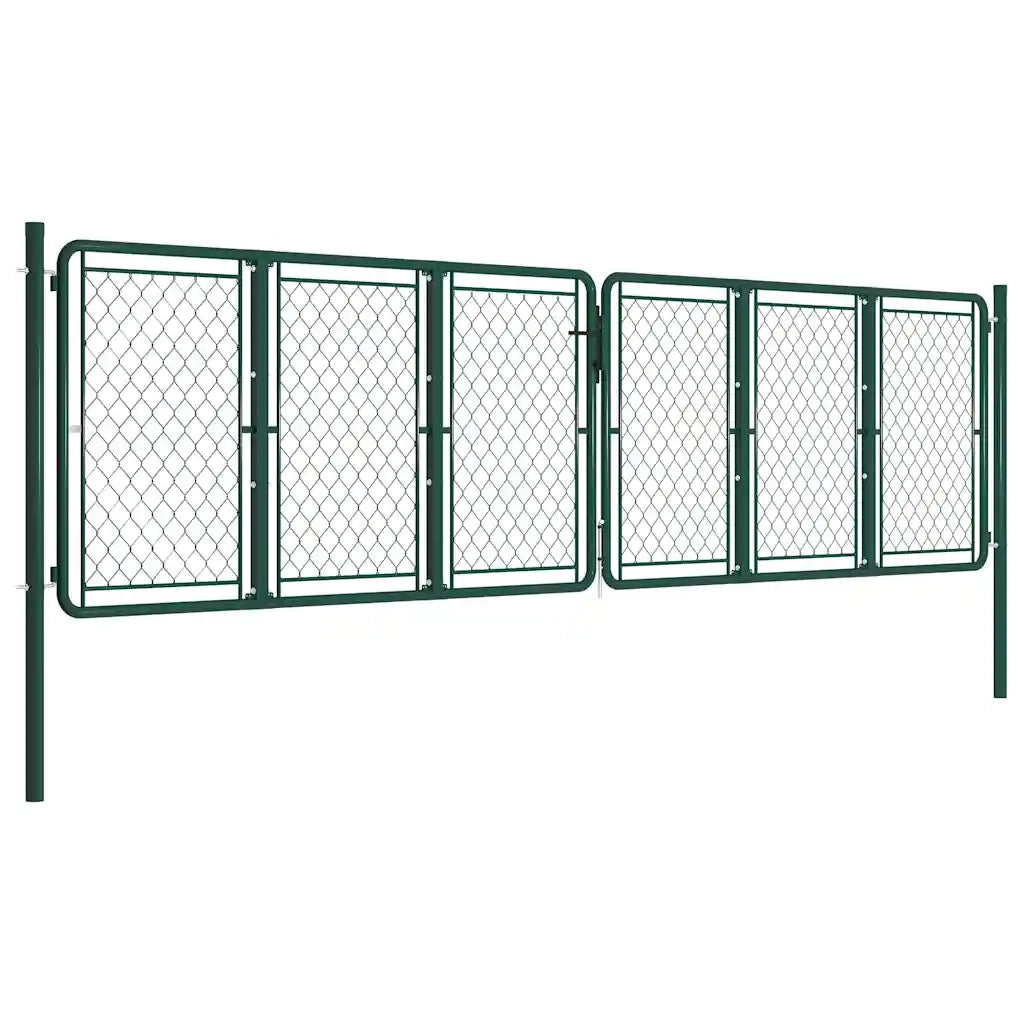 Cancello da Giardino in Acciaio 400x125 cm Verde 144416