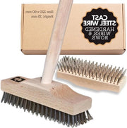 Bastone da spazzolare con testa in acciaio inox con 6 righe di setole in acciaio arato | (220 x 60 mm) spazzola da carreggiata per marciapiedi ingresso giardino terrazza tetto e esterni.