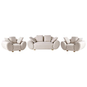 Set da salotto imbottito con gambe in legno di gomma schienale imbottito in tessuto intrecciato beige chiaro stile moderno e minimalista