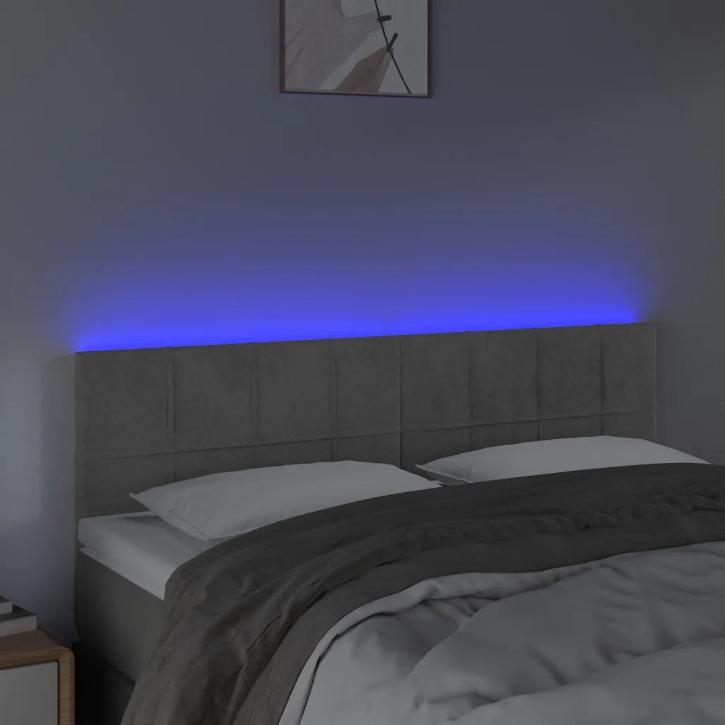 Testiera a LED Grigio Chiaro 144x5x78/88 cm in Velluto