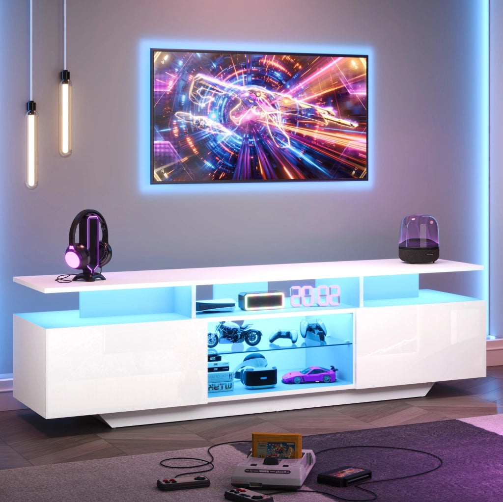 Mobile TV bianco con LED, 2 ante e 8 ripiani, 160 x 40 x 45 cm