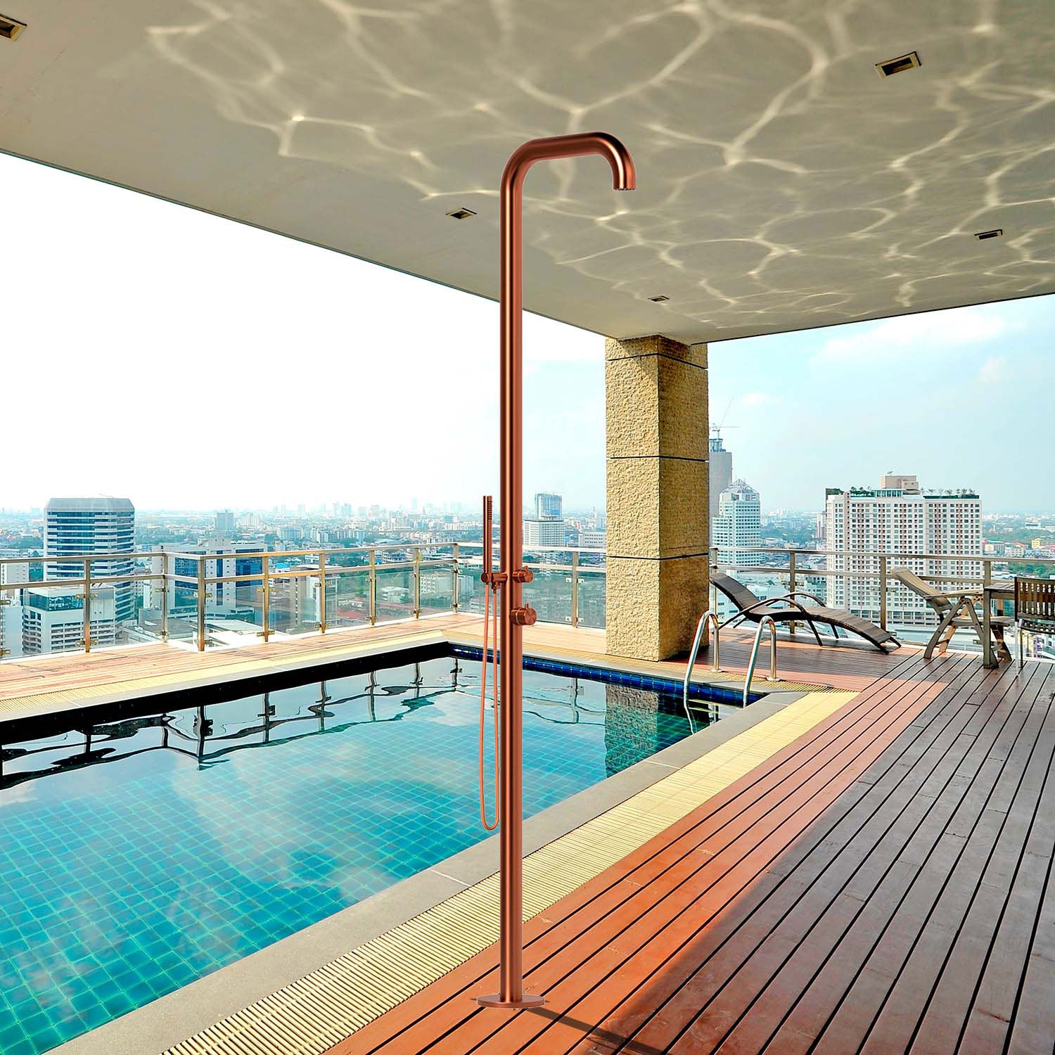 Doccia da Giardino in Acciaio Inox con Doccino Sined Chia Oro Rosa