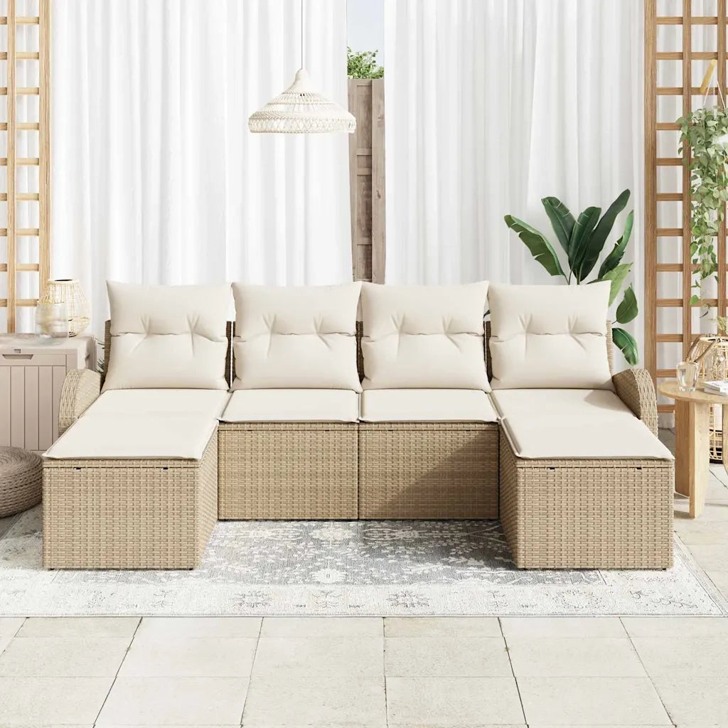 Set Divano da Giardino 6 pcs Beige Rattan in Polipropilene