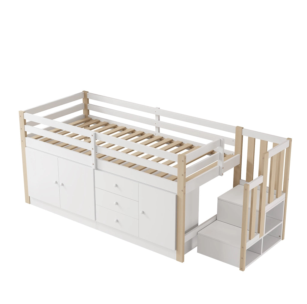 LETTO A CASTELLO con scala e cassetti 90 x 200 cm bianco