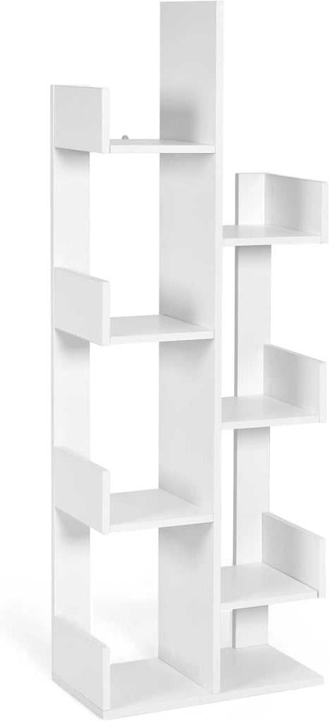 Libreria Multiuso da Terra, Libreria ad Albero con 8 Ripiani, Scaffale in Legno per Libri, Ideale per Soggiorno, Ufficio, 50 x 25 x 145 cm (Bianco)