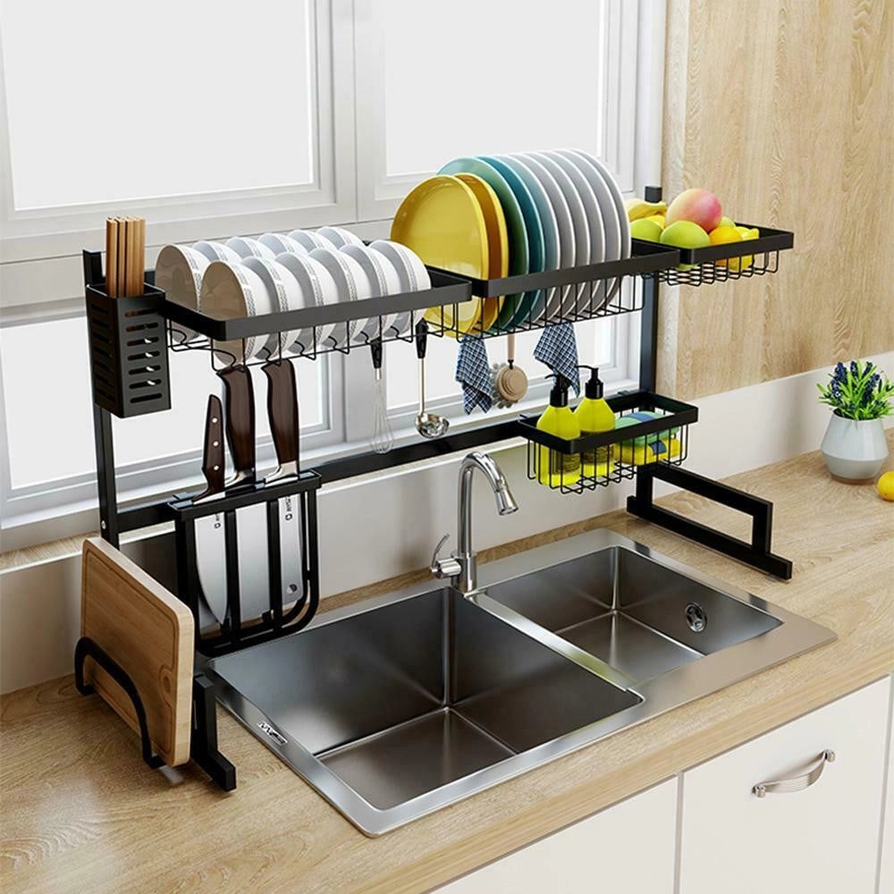 Trade Shop - Scolapiatti Colapiatti Base Appoggio In Acciaio 86x52 Organizer Cucina Scaffale -