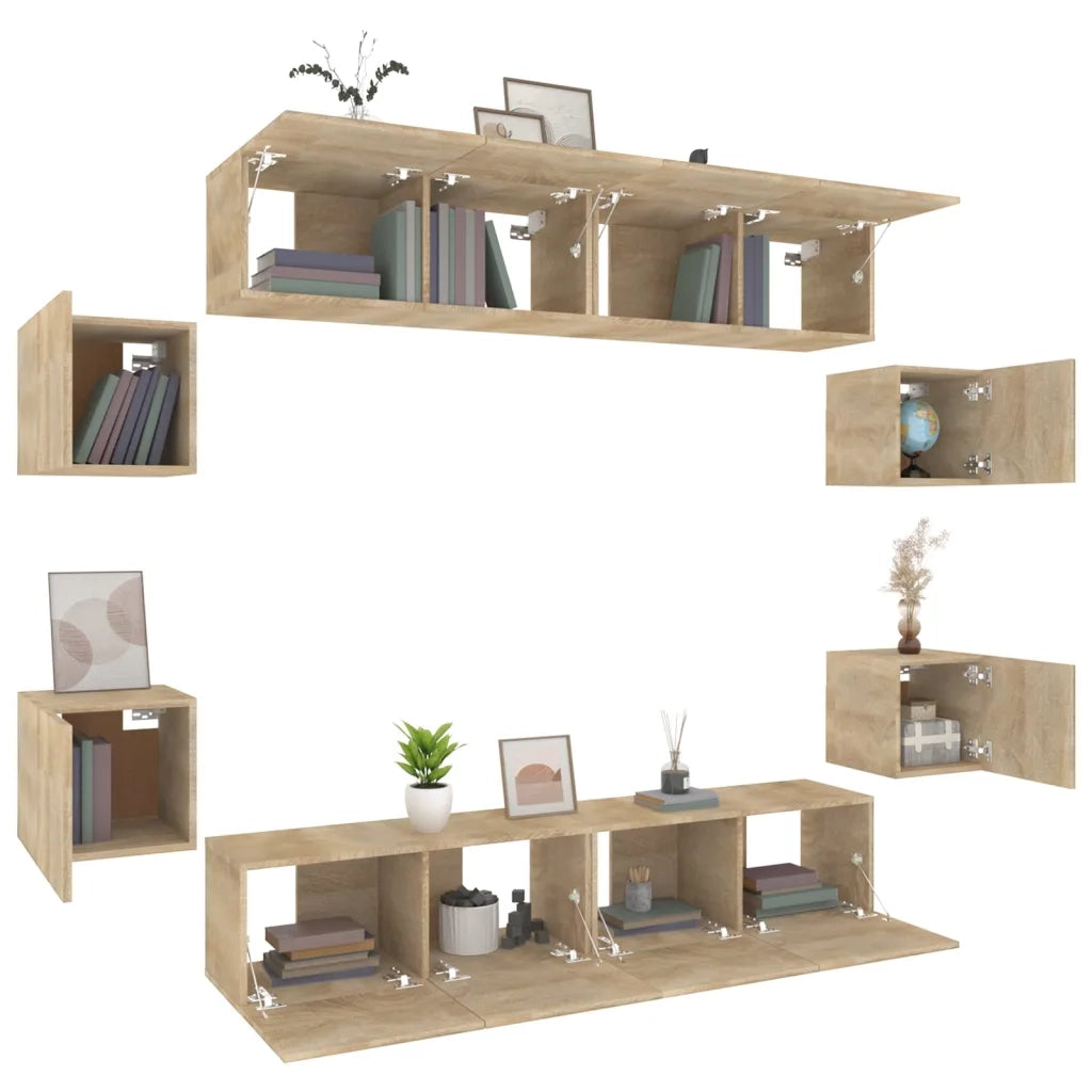 Set Mobili Porta TV 8pz Rovere Sonoma in Legno Multistrato cod mxl 11931