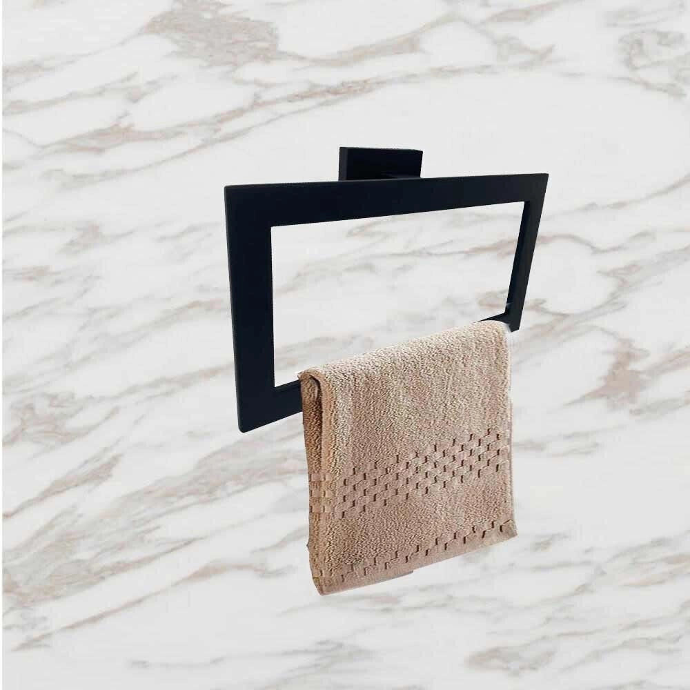 Trade Shop - Set Bagno Rettangolare Nero 6pz Porta Asciugamano Rotolo Bicchiere Spazzolino 87262 -