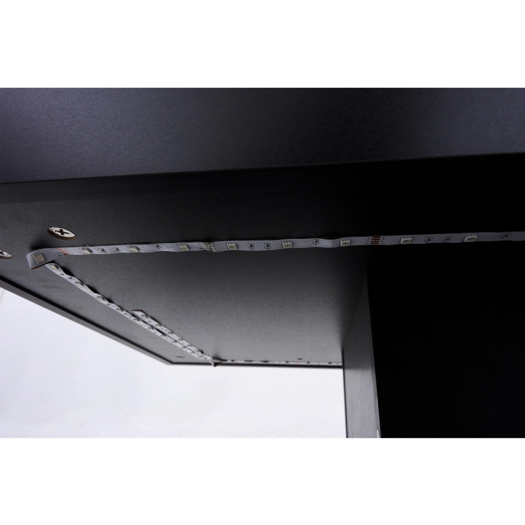 TAVOLINO da caffè alzabile 100x50x42 cm con LED e prese UE nero in truciolare