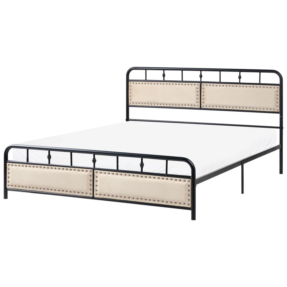 Letto in metallo nero con struttura a doghe, rete 160 x 200 cm, testiera moderna, camera da letto