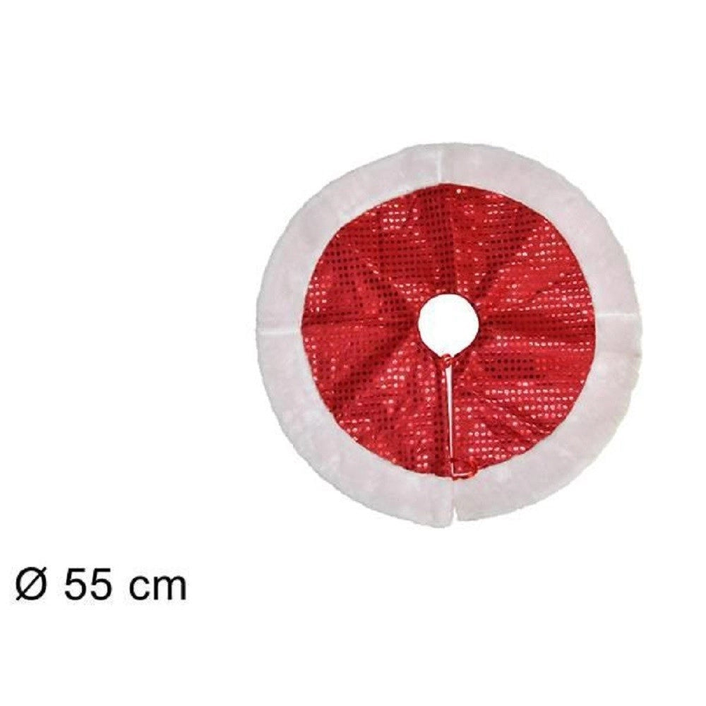 Trade Shop - Tappeto Sottoalbero Natale Gonna Copertura 55cm Rosso Pois Con Pelliccia Bianca -