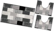 Tappeto Bagno Set 3 Pezzi Moderno Soffice Antiscivolo Assorbente Doccia Grigio