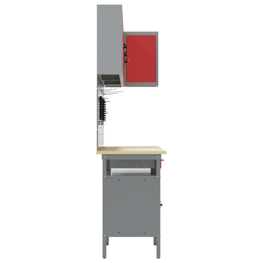 Set di mobili da lavoro con cassetto 10 pcs Rosso e Grigio 3321521