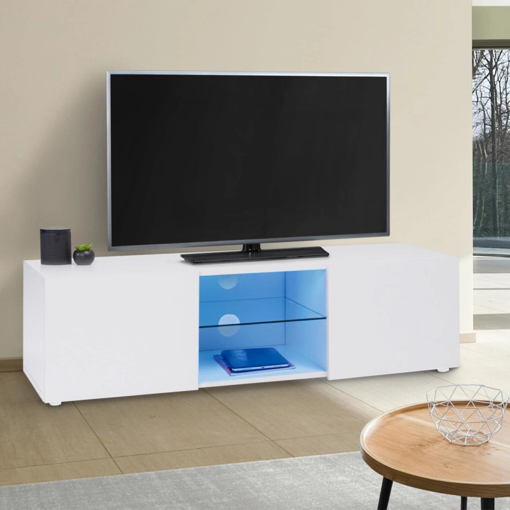 113 cm Porta TV ELI ripiano in vetro bianco con LED