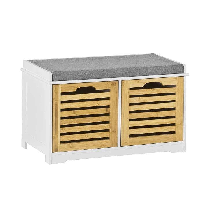 Scarpiera da ingresso Panchina con Cuscino e Cestini 2 Cestini Legno FSR23-K-WN