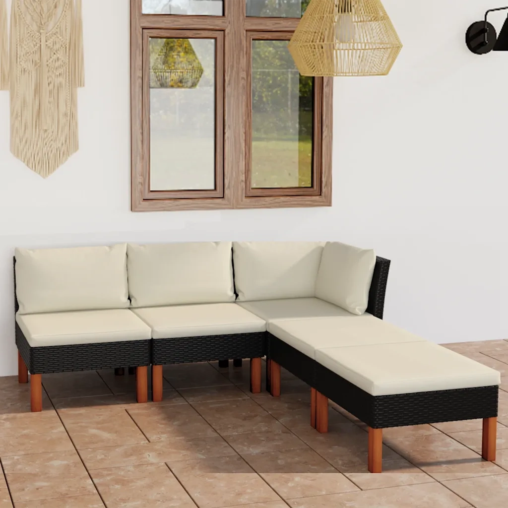 Set Divani da Giardino 5 pz | Set Salotto da Giardino con Cuscini in Polyrattan Nero