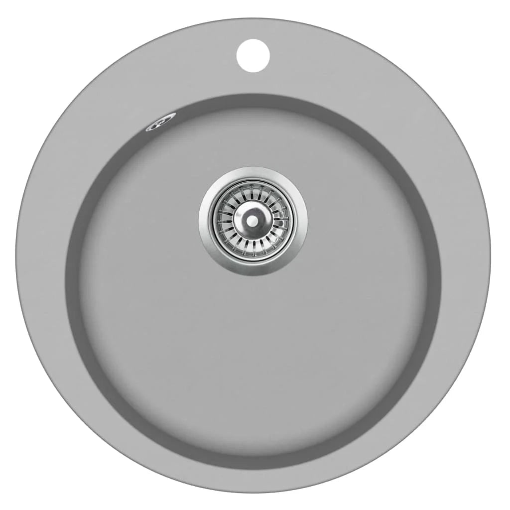 Lavello da cucina rotondo in granito a una vasca grigio arredamento per la cucina 02_0002326