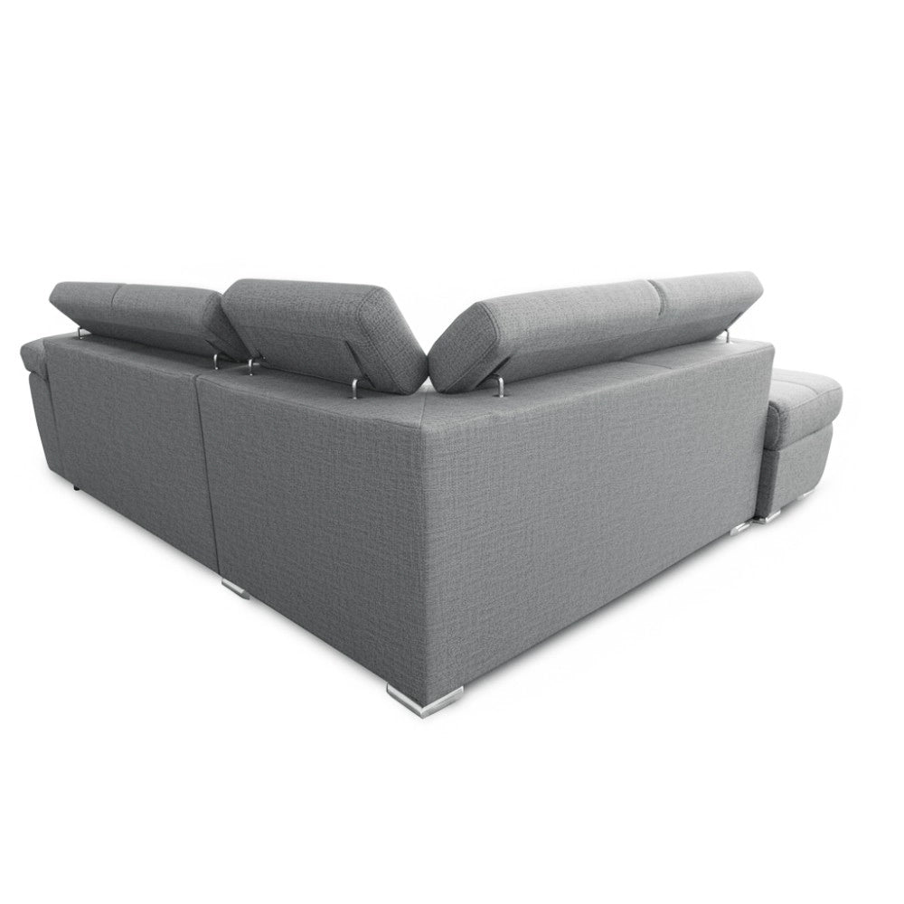 Divano Letto Angolare Fiona con Penisola Sinistra e Pouf Contenitore – Grigio