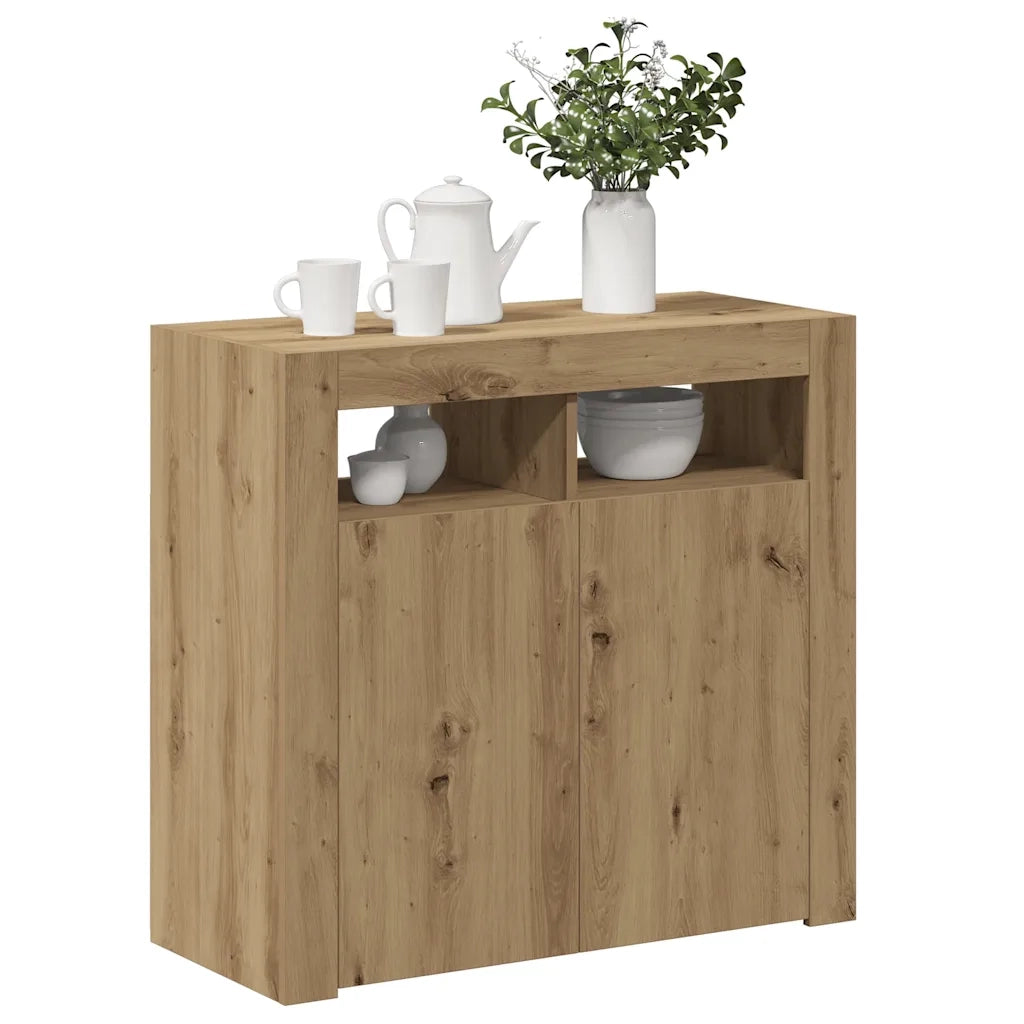 Credenza con Luci LED-Buffet-Armadio da cucina Artigianale 80x35x75 cm in Truciolato