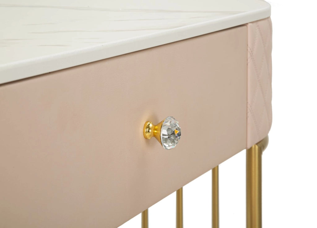 Toeletta Sharon Rosa con Puff 120x40x75 cm in Pino e MDF e Metallo e Plastica