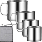 Set di bicchieri da campeggio 4 pezzi - Bicchieri in acciaio inossidabile - Manici ripiegabili - 760 ml / 550 ml - Fondi antiscivolo - Progetto di risparmio di spazio - Moka