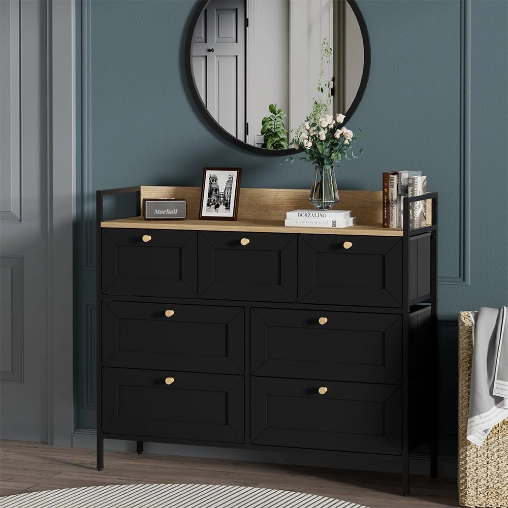 Cassettiera Belaro, Nero, 98 x 85 cm con 7 cassetti, per riporre abiti e oggetti di uso quotidiano