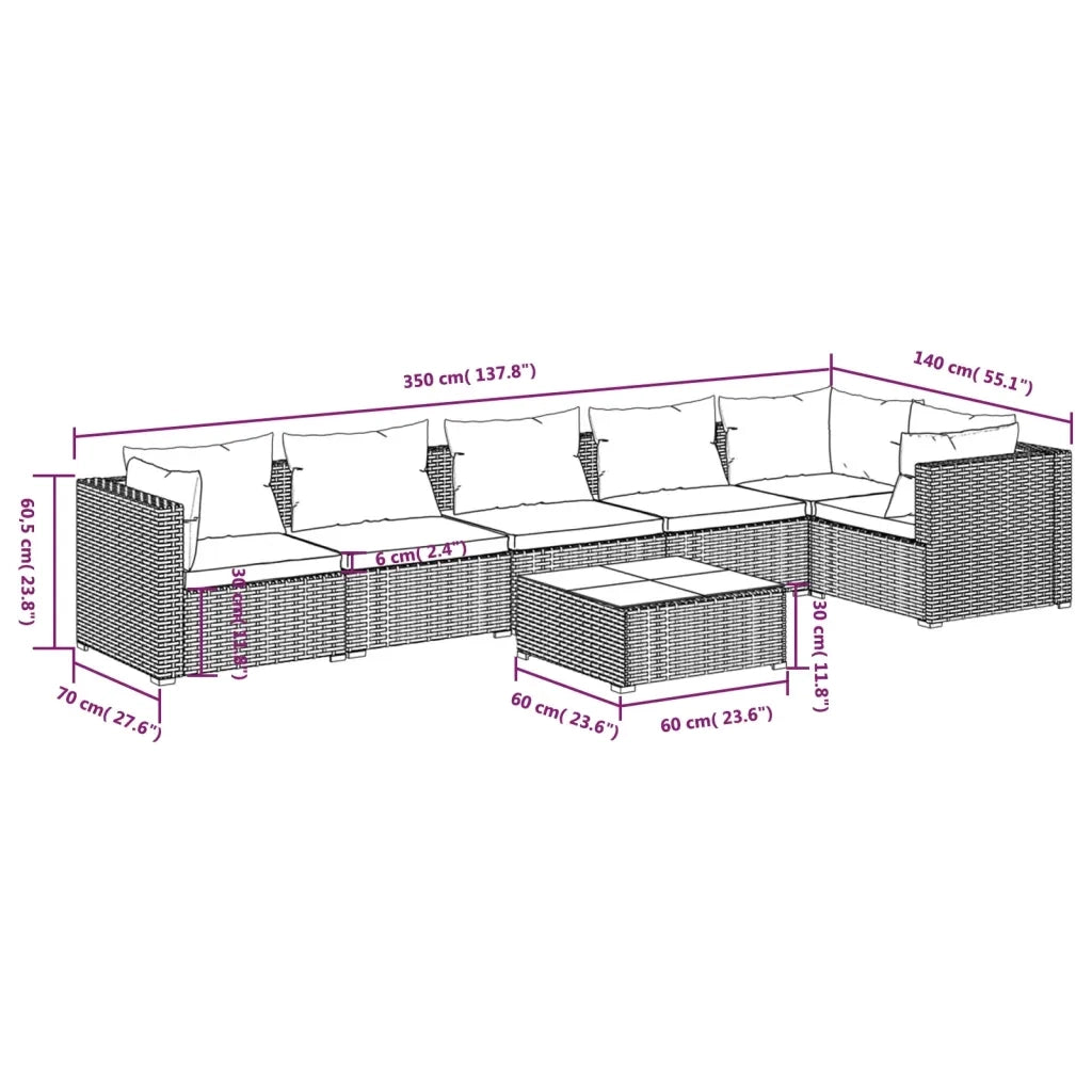 Set Divani da Giardino 7 pz con Cuscini in Polyrattan Nero 3101719