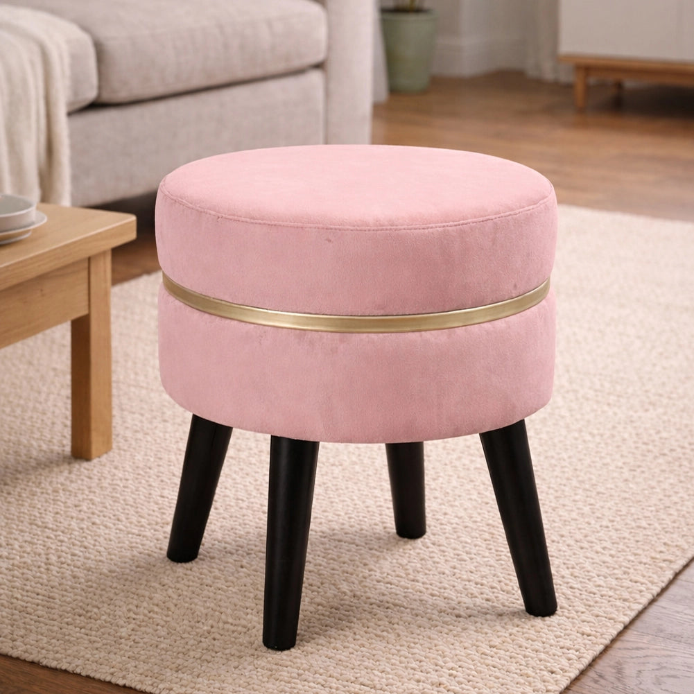 Pouf Sgabello Rotondo Rosa Design Moderno Poggiapiedi con Rivestimento Velluto