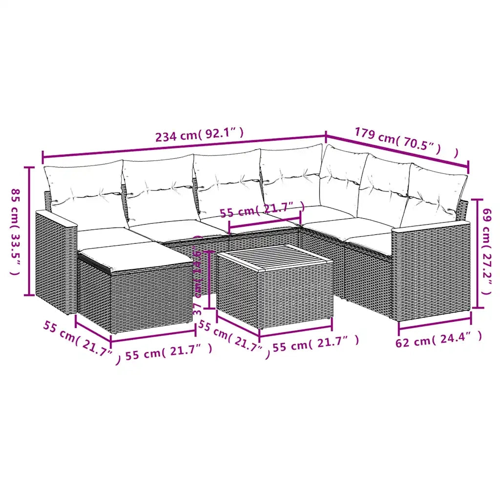Set Divani da Giardino 8 pz con Cuscini Grigio in Polyrattan 3226215