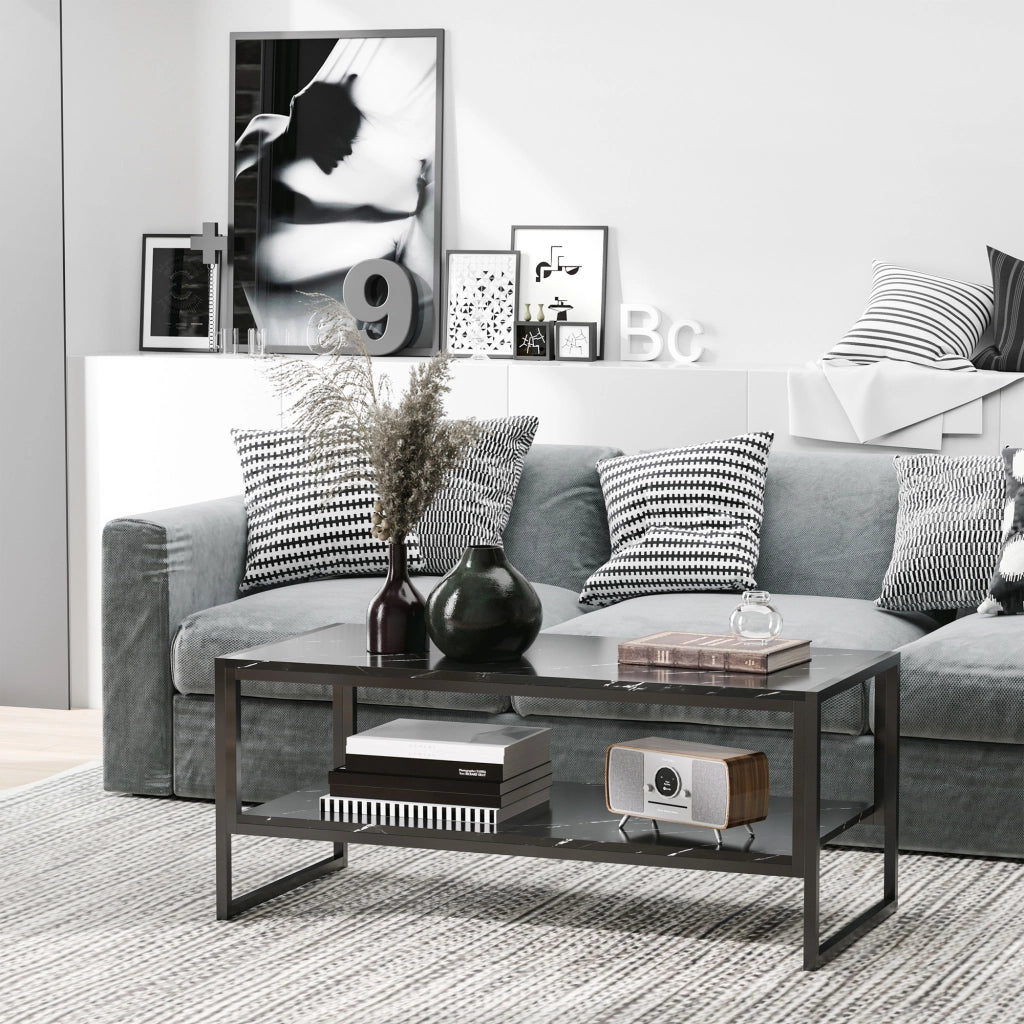 Tavolino Moderno con 2 Ripiani ¨C Zephmum ¨C Nero 106x50x47 cm
