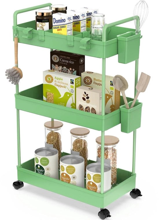 Trolley per cucina a 3 livelli - carrello multifunzionale per servire - verde - multifunzionale