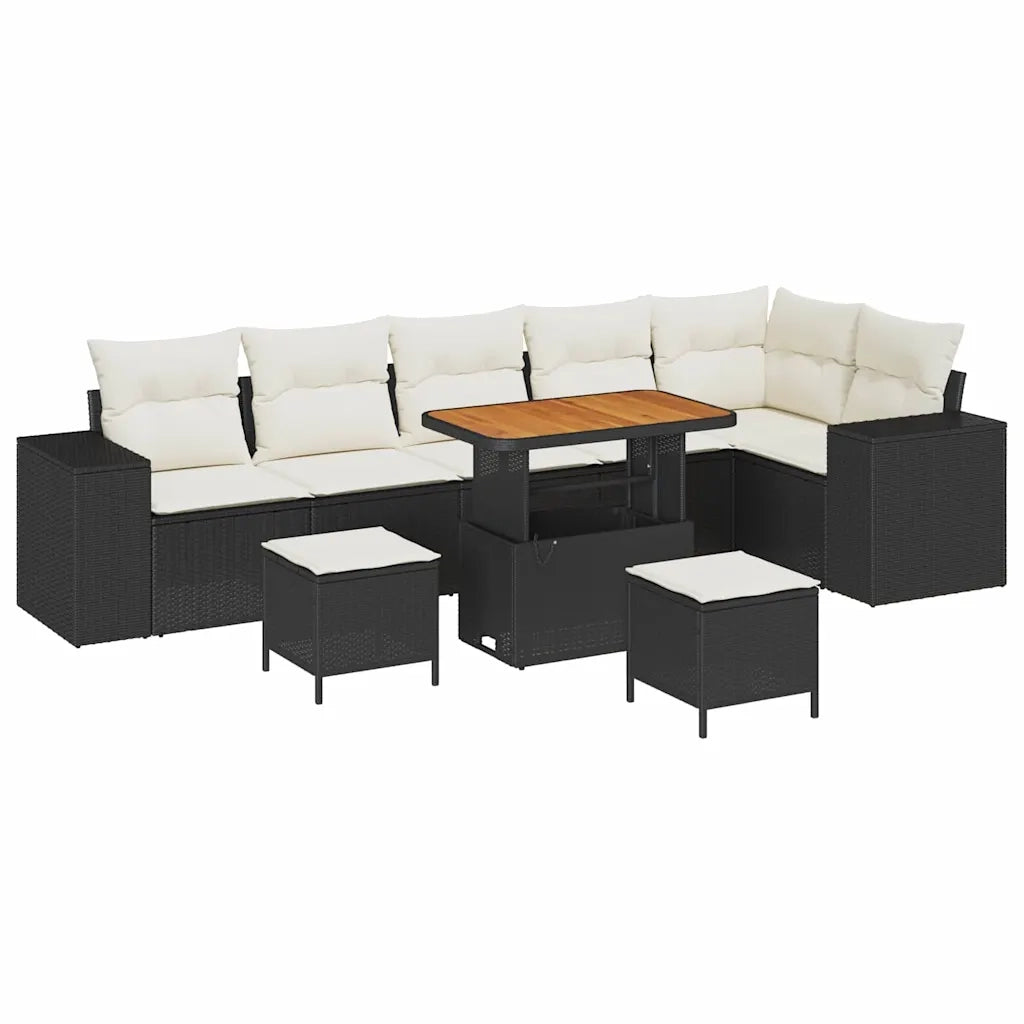 Set Divano da Giardino 9 pcs Nero e Crema polyrattan 3363975