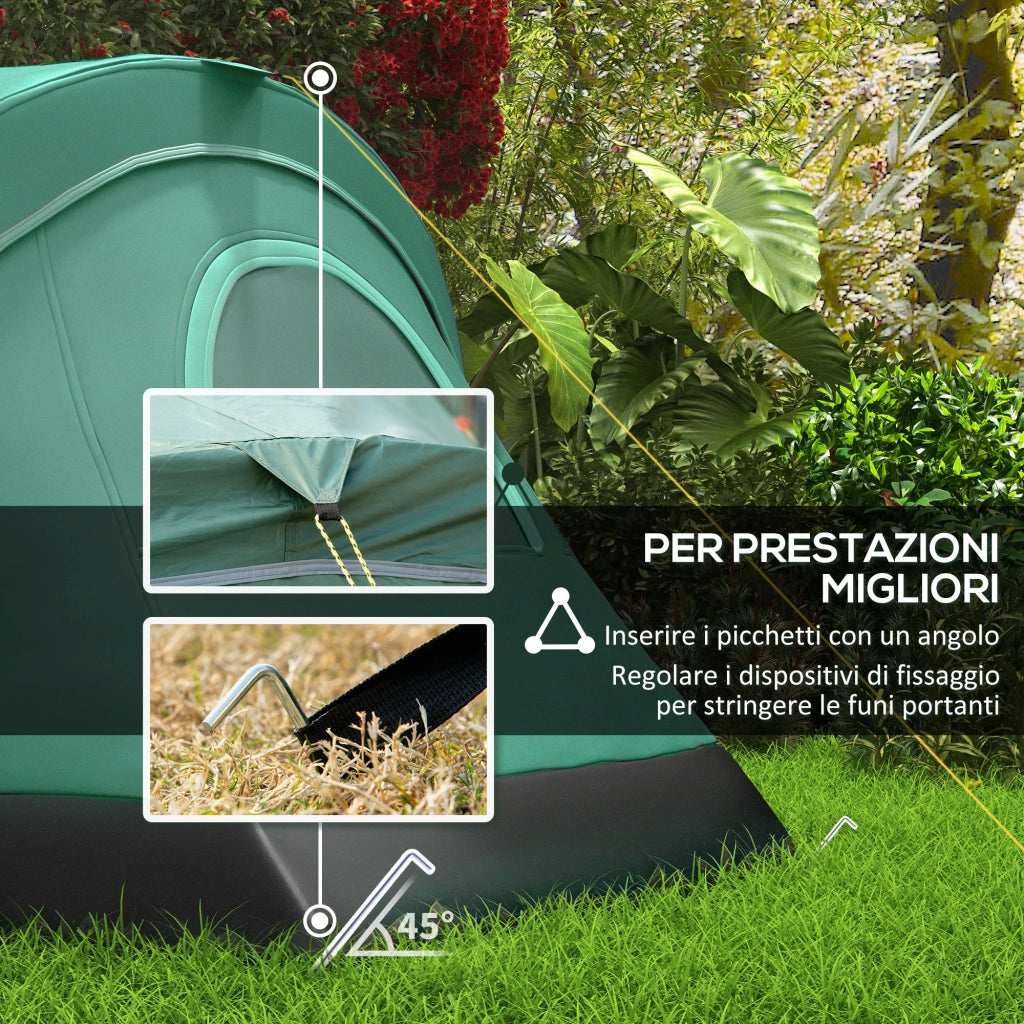 Tenda da Campeggio-Tenda per Escursionismo  6 Posti Idrorepellente con Protezione UV, Pali in Fibra di Vetro, 4.55x2.2x1.8 m, Verde
